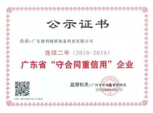 2018-2019年守合同重信用企业证书